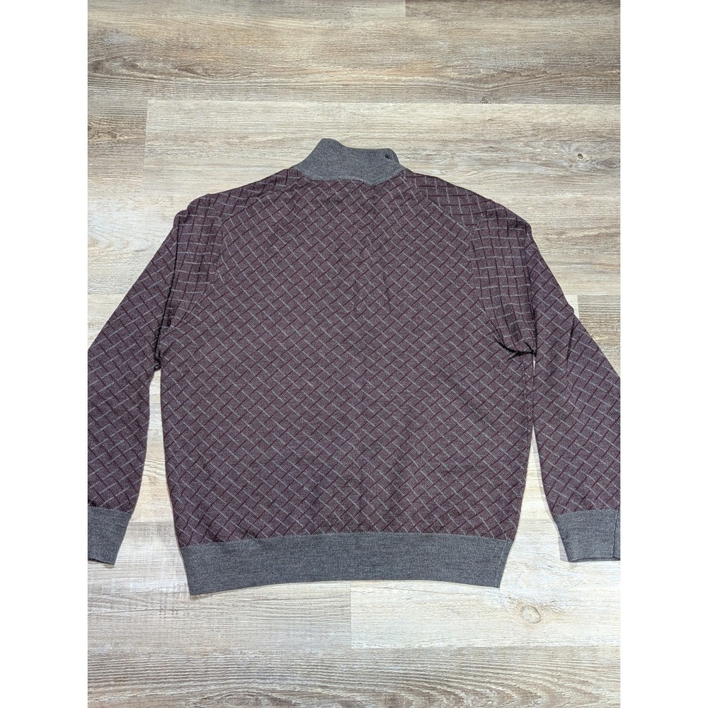 Jos A Bank Mens Burgundy Grey Diamond Pattern Merino Wool 1/4 Zip Sweater L - Picture 3 of 11